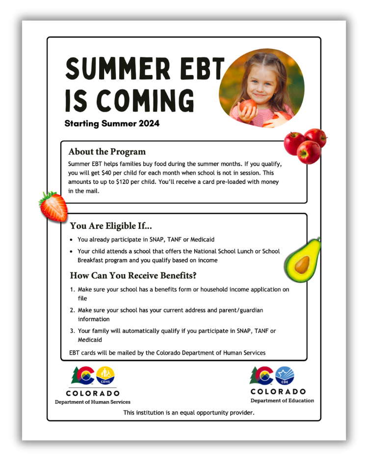 Summer EBT outreach materials Colorado Department of Human Services